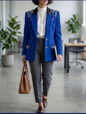 Vintage Royal Blue Blazer Jacket Swarovski Criscione NY S M